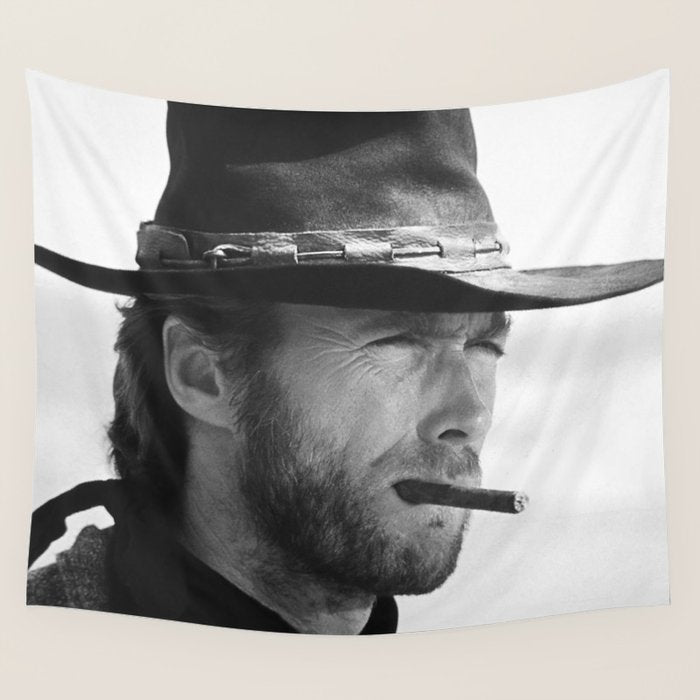 Clint Eastwood Smoking a Cigar Retro Vintage Art Wall Tapestry Gallery Image 1