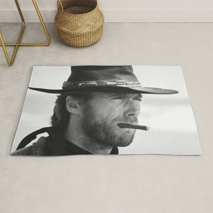 Clint Eastwood Smoking a Cigar Retro Vintage Art Rug Gallery Image 1