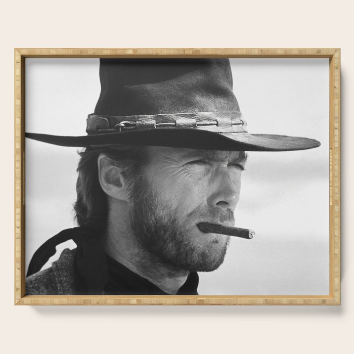 Clint Eastwood Smoking a Cigar Retro Vintage Art Serving Tray Gallery Image 1