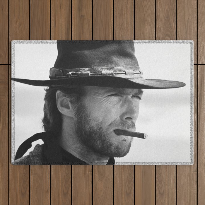 Clint Eastwood Smoking a Cigar Retro Vintage Art Outdoor Rug Gallery Image 1