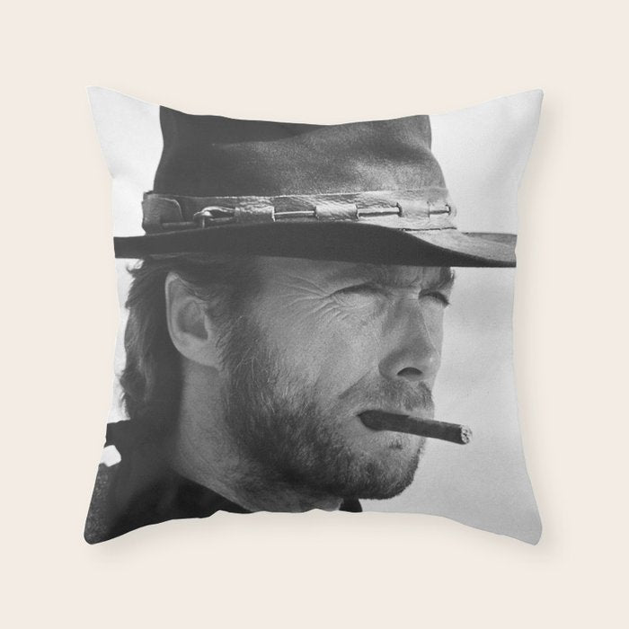 Clint Eastwood Smoking a Cigar Retro Vintage Art Throw Pillow Gallery Image 6