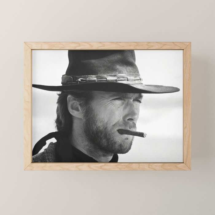 Clint Eastwood Smoking a Cigar Retro Vintage Art Mini Art Print Gallery Image 1