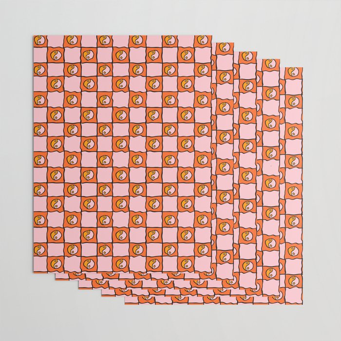 Orange Ying yang Checkered Print Wrapping Paper Gallery Image 3