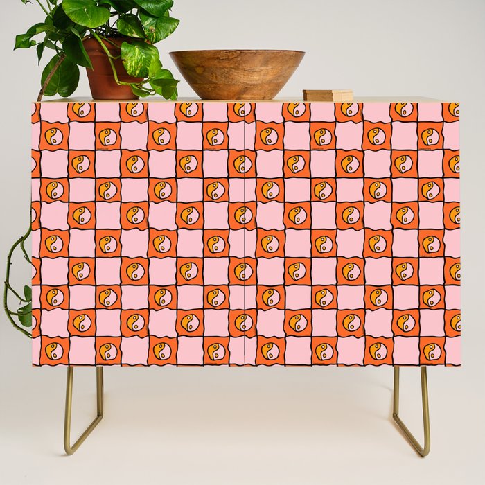 Orange Ying yang Checkered Print Credenza Gallery Image 1