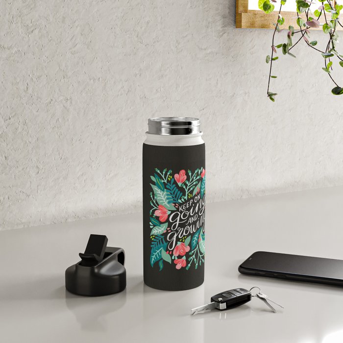 Keep on Going & Growing â Pink on Charcoal Water Bottle Gallery Image 4