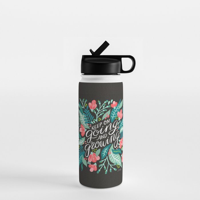 Keep on Going & Growing â Pink on Charcoal Water Bottle Gallery Image 1