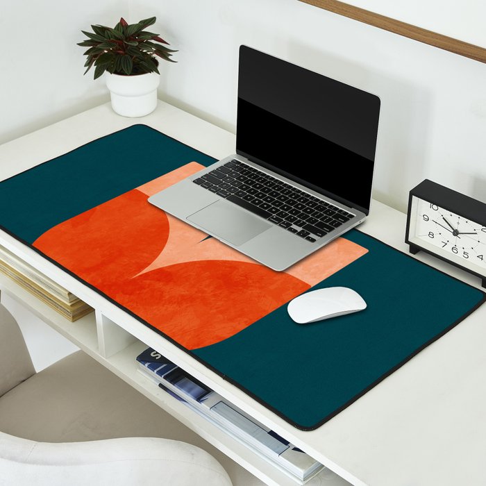 retro tulips teal Desk Mat Gallery Image 2