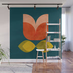 retro tulips teal Wall Mural Gallery Image 1