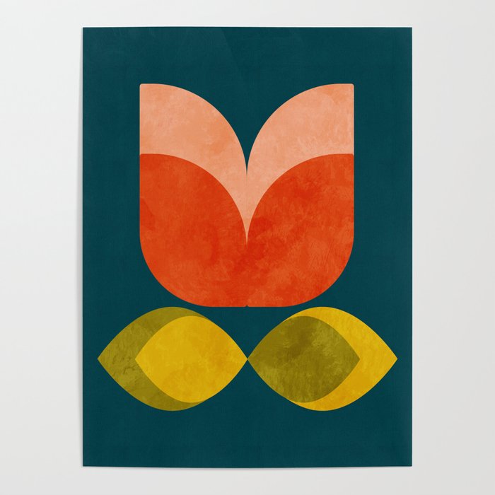 retro tulips teal Poster Gallery Image 1