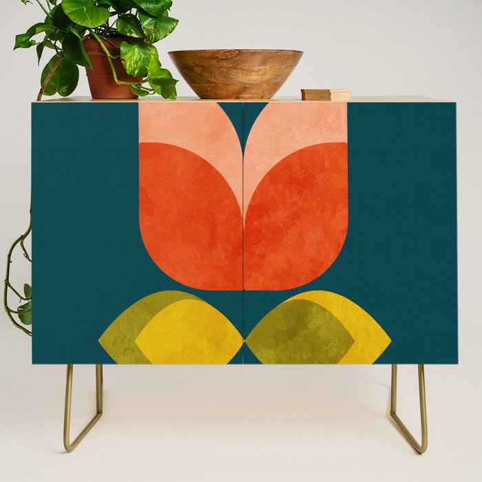 retro tulips teal Credenza Gallery Image 1