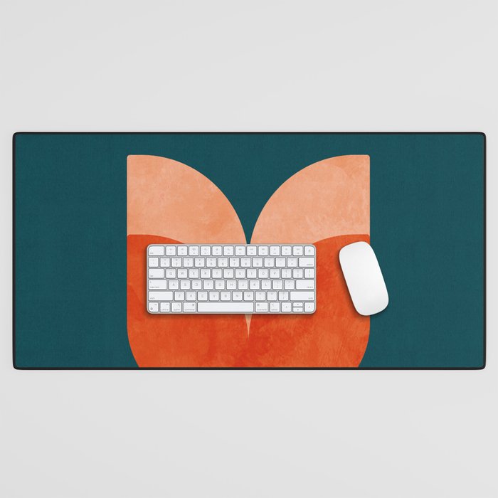 retro tulips teal Desk Mat Gallery Image 1