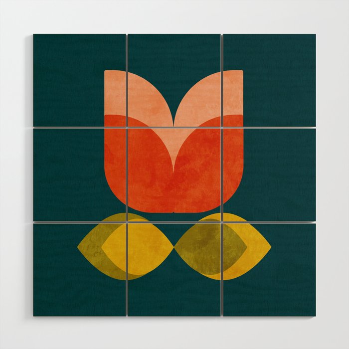 retro tulips teal Wood Wall Art Gallery Image 1