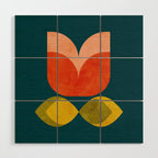 retro tulips teal Wood Wall Art Gallery Image 1