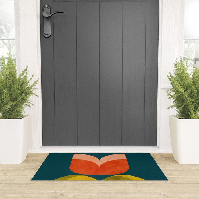retro tulips teal Welcome Mat Gallery Image 3
