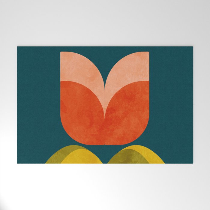 retro tulips teal Welcome Mat Gallery Image 1