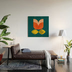 retro tulips teal Wood Wall Art Gallery Image 2
