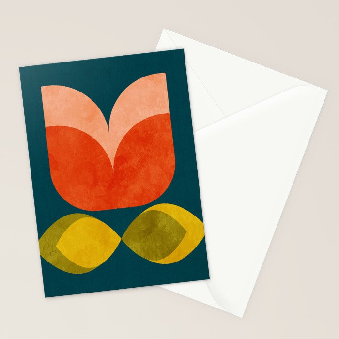 retro tulips teal Stationery Card Gallery Image 2
