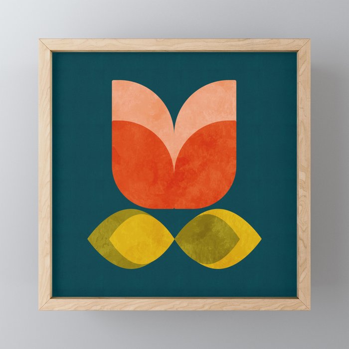 retro tulips teal Mini Art Print Gallery Image 1