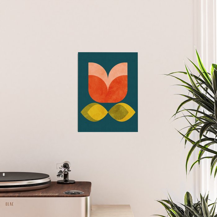 retro tulips teal Poster Gallery Image 2