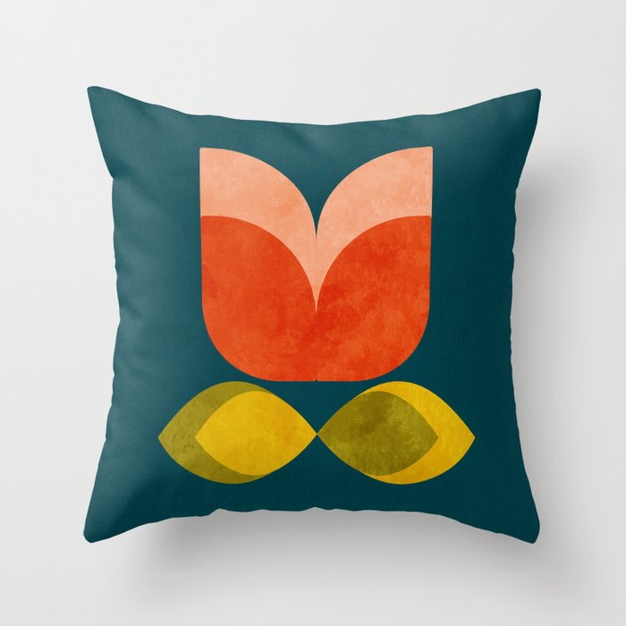 retro tulips teal Throw Pillow Gallery Image 6
