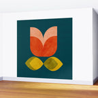 retro tulips teal Wall Mural Gallery Image 2