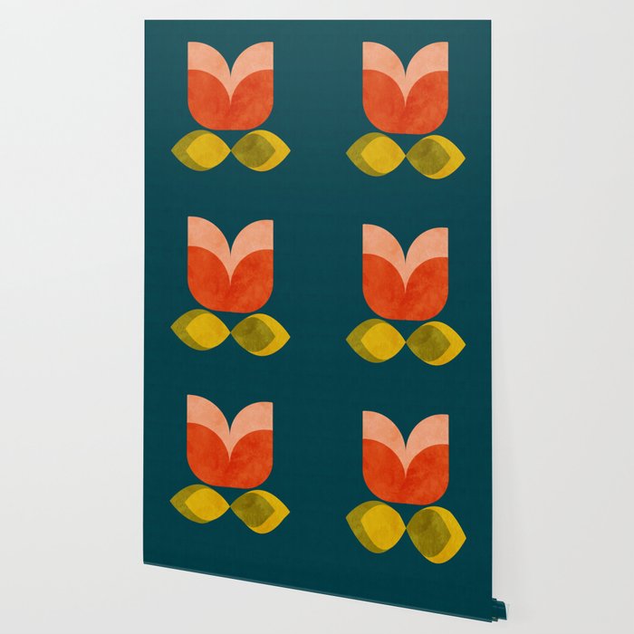 retro tulips teal Wallpaper Gallery Image 2