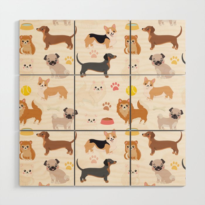 Cute Dog Pattern Wood Wall Art Gallery Image 1