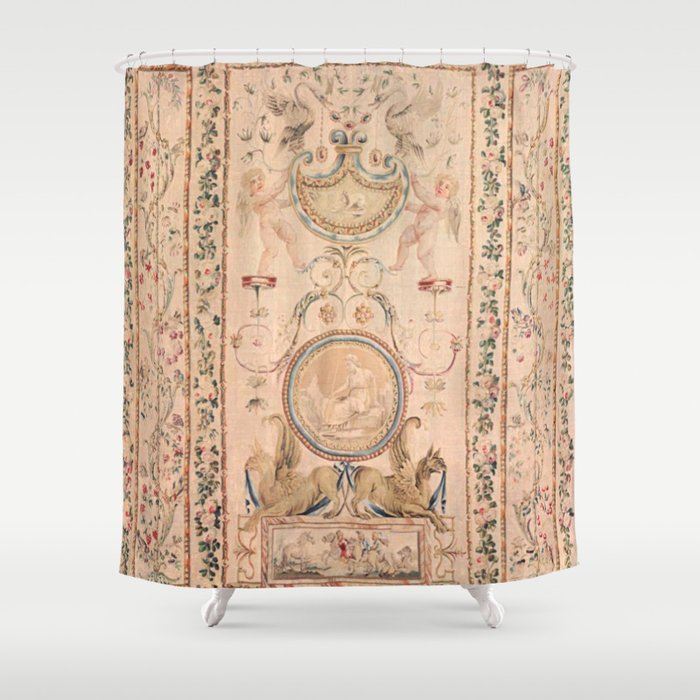 Antique 18th Century French Beauvais Grotesque Tapestry Shower Curtain Gallery Image 1