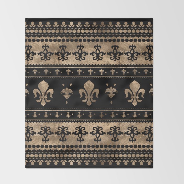 Luxury black and gold Fleur-de-lis ornament  Throw Blanket Gallery Image 2
