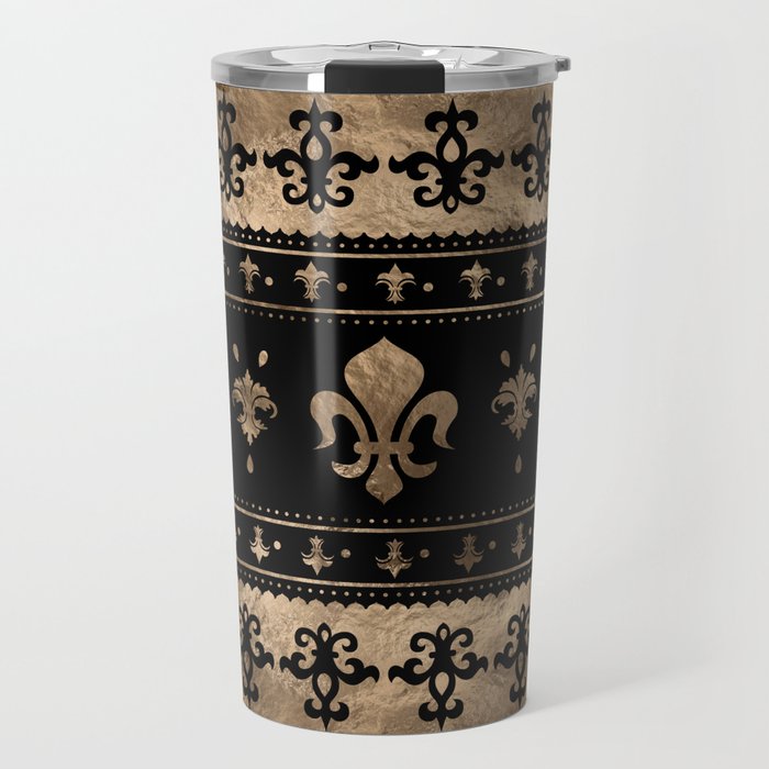 Luxury black and gold Fleur-de-lis ornament  Travel Mug Gallery Image 1