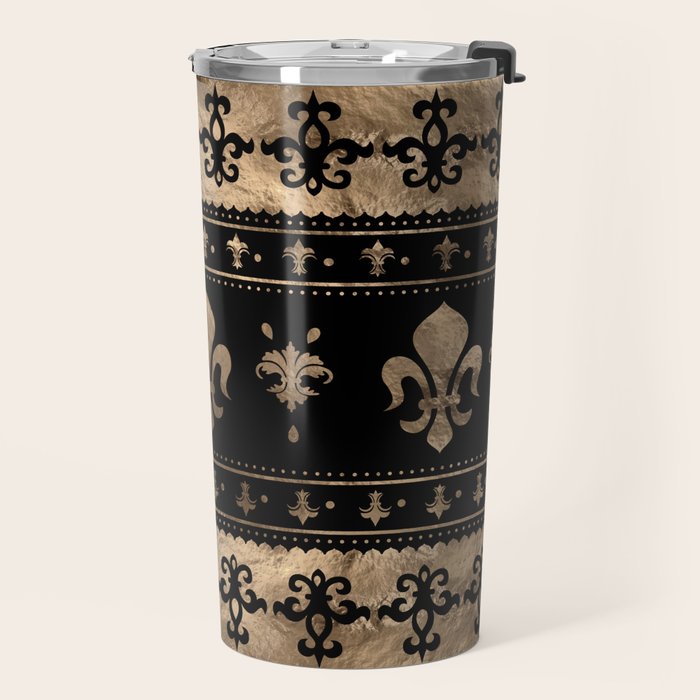 Luxury black and gold Fleur-de-lis ornament  Travel Mug Gallery Image 2