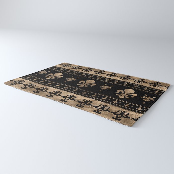 Luxury black and gold Fleur-de-lis ornament  Rug Gallery Image 3