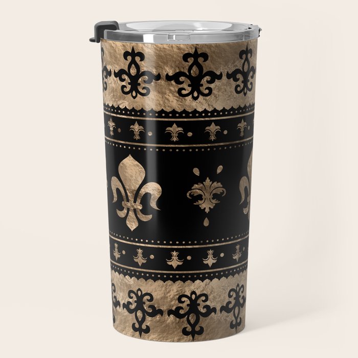 Luxury black and gold Fleur-de-lis ornament  Travel Mug Gallery Image 3