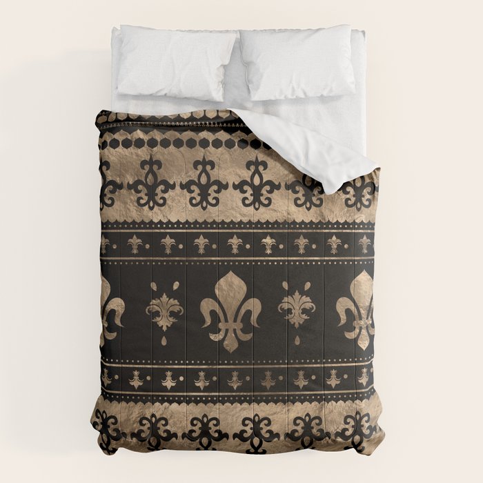 Luxury black and gold Fleur-de-lis ornament  Comforter Gallery Image 6