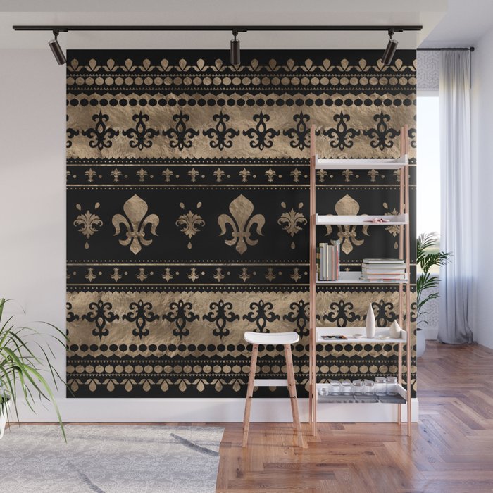 Luxury black and gold Fleur-de-lis ornament  Wall Mural Gallery Image 1