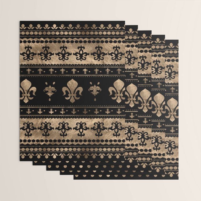 Luxury black and gold Fleur-de-lis ornament  Wrapping Paper Gallery Image 3
