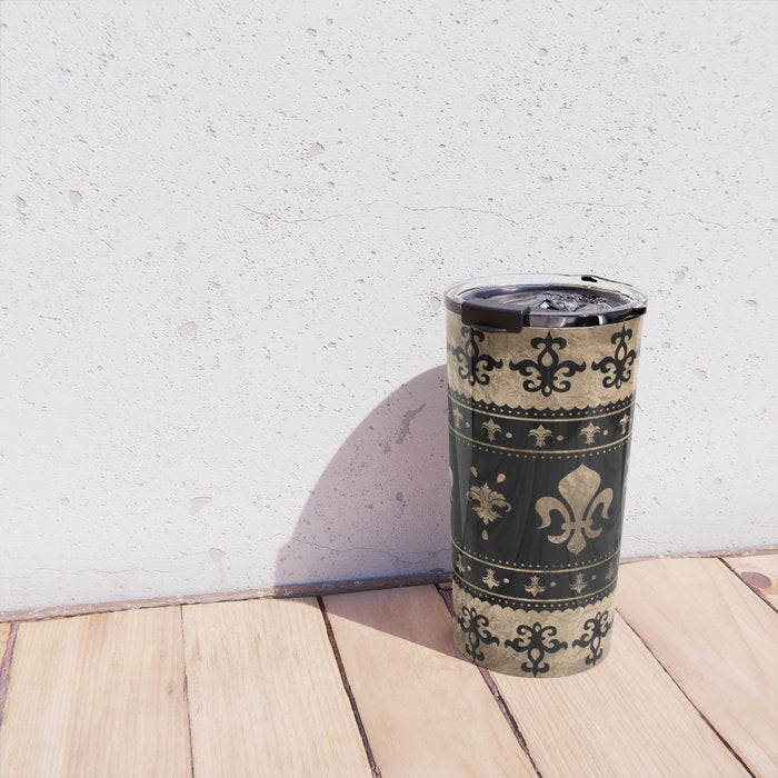 Luxury black and gold Fleur-de-lis ornament  Travel Mug Gallery Image 4