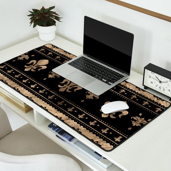 Luxury black and gold Fleur-de-lis ornament  Desk Mat Gallery Image 2