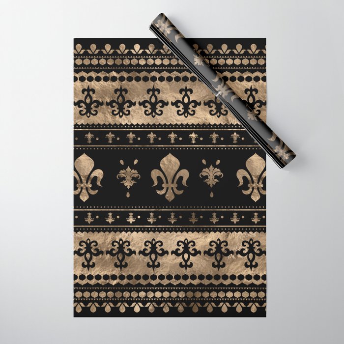 Luxury black and gold Fleur-de-lis ornament  Wrapping Paper Gallery Image 1