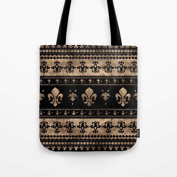 Luxury black and gold Fleur-de-lis ornament  Tote Bag Gallery Image 1