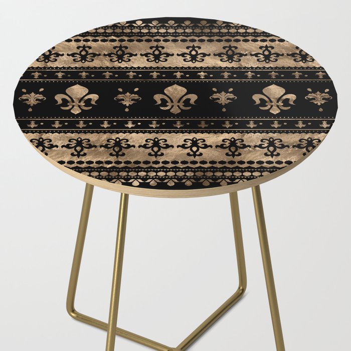 Luxury black and gold Fleur-de-lis ornament  Side Table Gallery Image 2