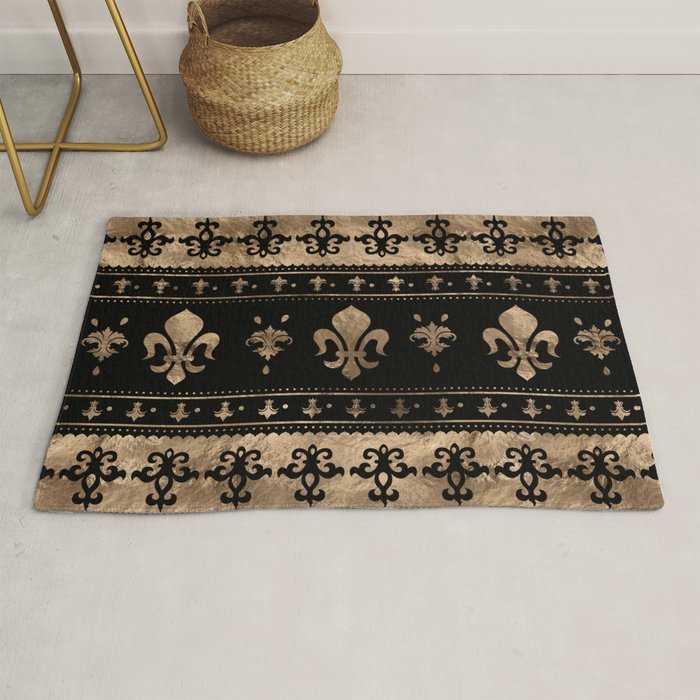 Luxury black and gold Fleur-de-lis ornament  Rug Gallery Image 1