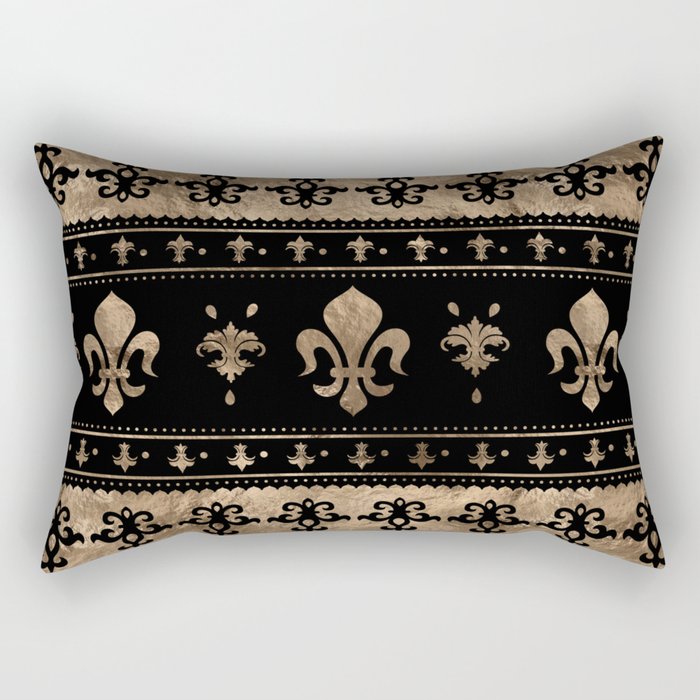 Luxury black and gold Fleur-de-lis ornament  Rectangular Pillow Gallery Image 2
