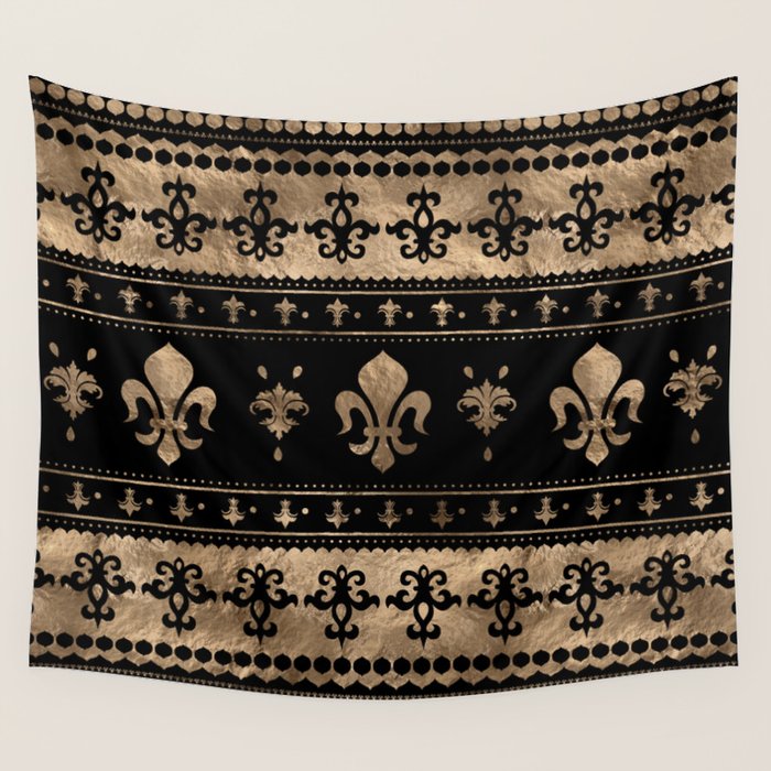 Luxury black and gold Fleur-de-lis ornament  Wall Tapestry Gallery Image 4