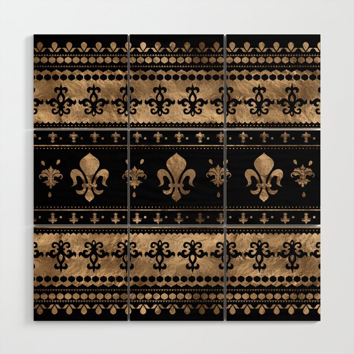 Luxury black and gold Fleur-de-lis ornament  Wood Wall Art Gallery Image 1