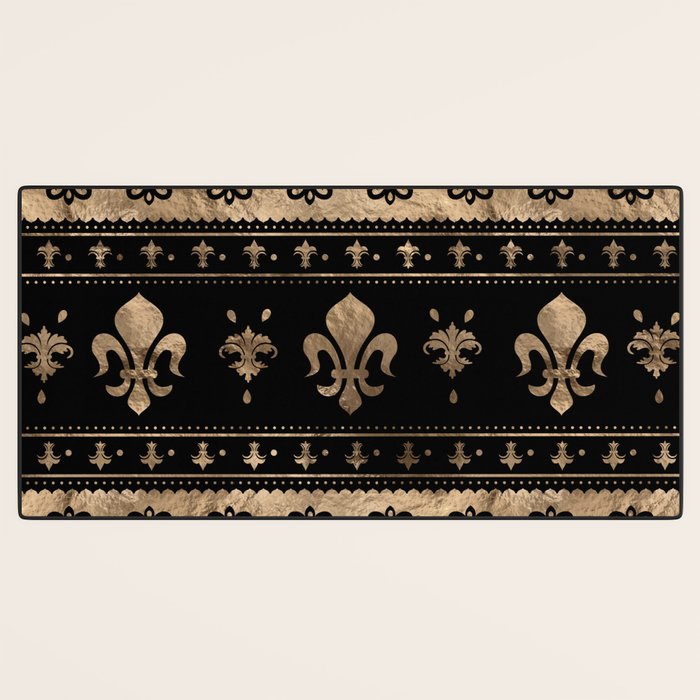 Luxury black and gold Fleur-de-lis ornament  Desk Mat Gallery Image 3