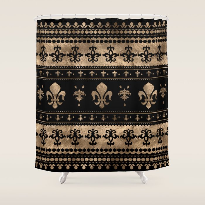 Luxury black and gold Fleur-de-lis ornament  Shower Curtain Gallery Image 1