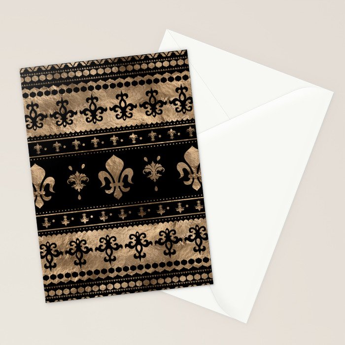 Luxury black and gold Fleur-de-lis ornament  Stationery Card Gallery Image 2