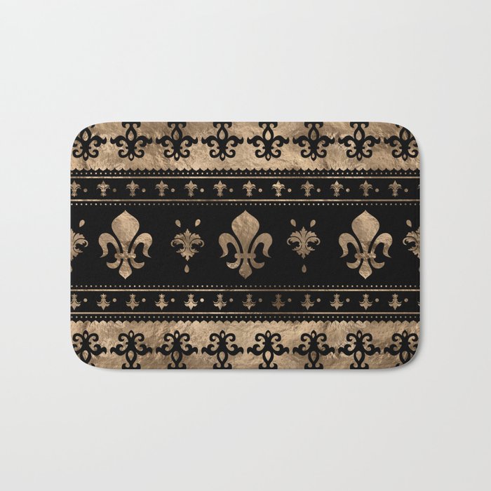 Luxury black and gold Fleur-de-lis ornament  Bath Mat Gallery Image 1