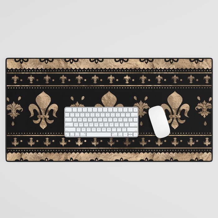 Luxury black and gold Fleur-de-lis ornament  Desk Mat Gallery Image 1